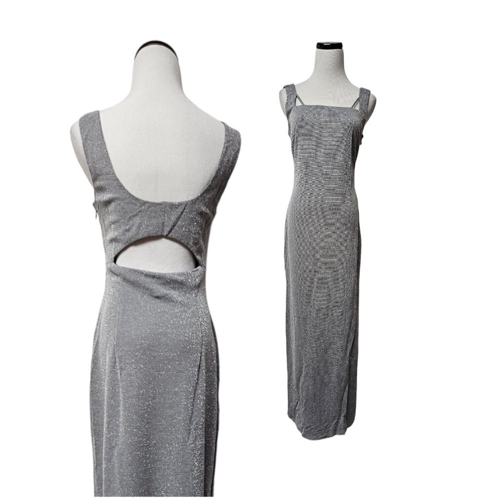 90s Reggio metallic gray peek-a-boo sleeveless long dress . fits S